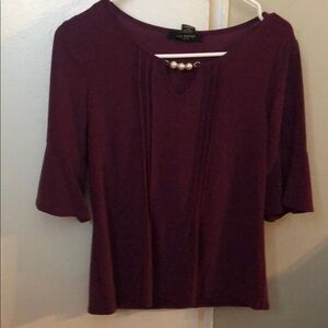 Liz McCoy Women’s Maroon Pleated 3/4 Sleeve Blouse